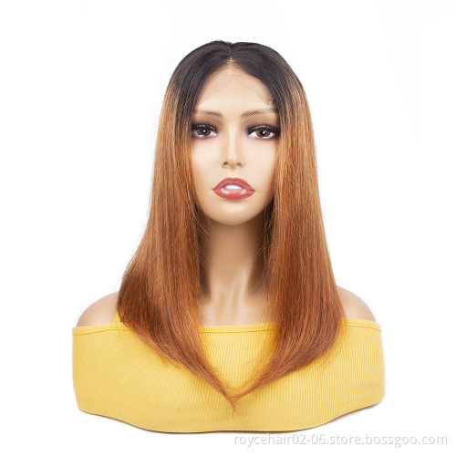 Wholesale 10 Inch Colored Hair Wig 100% Peruvian Human Hair Highlight 1b/27 Color Hair Lace Front Bob Wig